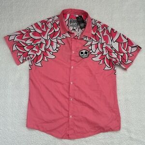 NWT Doflamingo Pattern One Piece Short Sleeve Button Up Shirt Size Medium